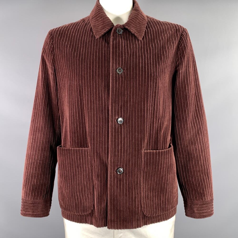 ERMENEGILDO ZEGNA Size L Burgundy Corduroy Cotton cashmere Chore Jacket
